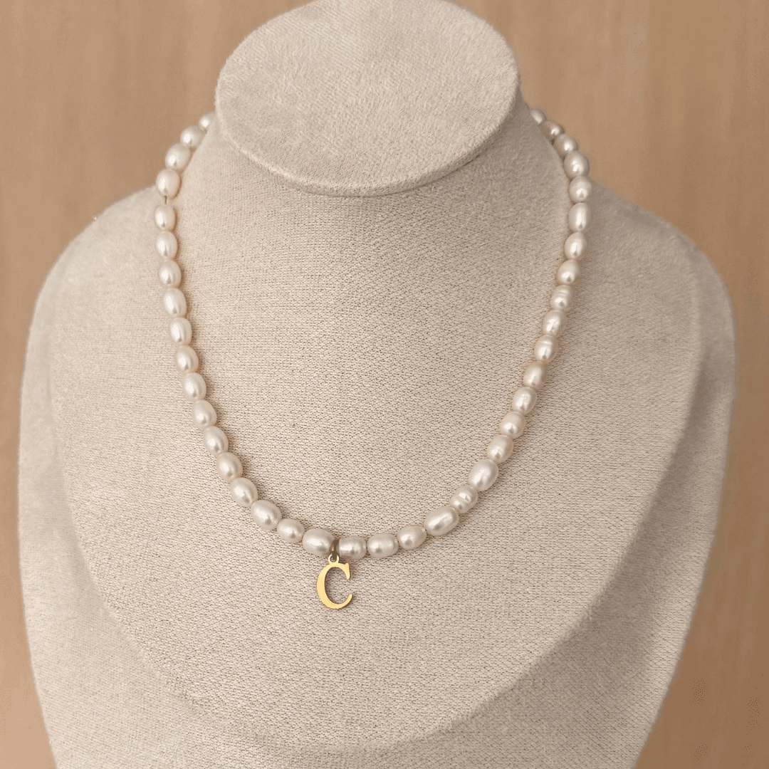 Seed Pearl Initial Necklace - Charcol Accessories