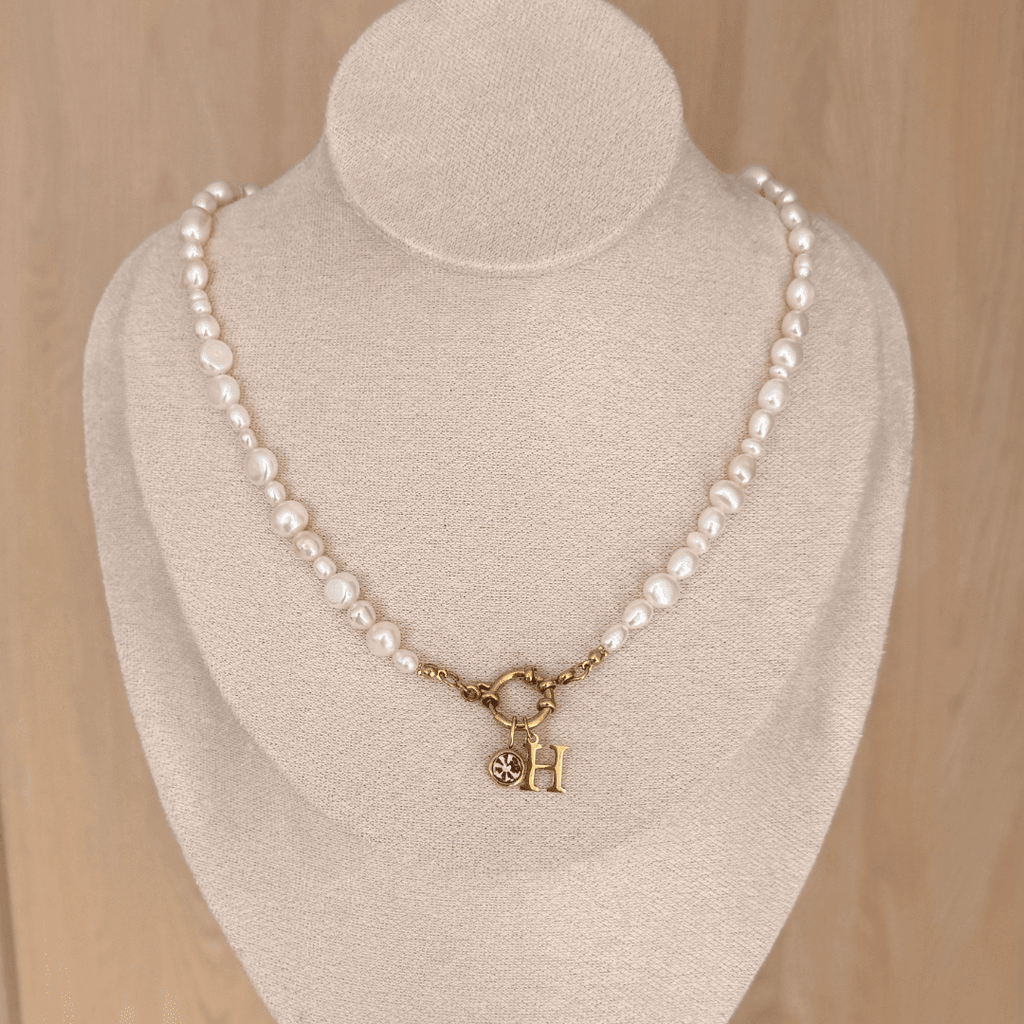 Baroque Pearl Charm Necklace - Charcol Accessories