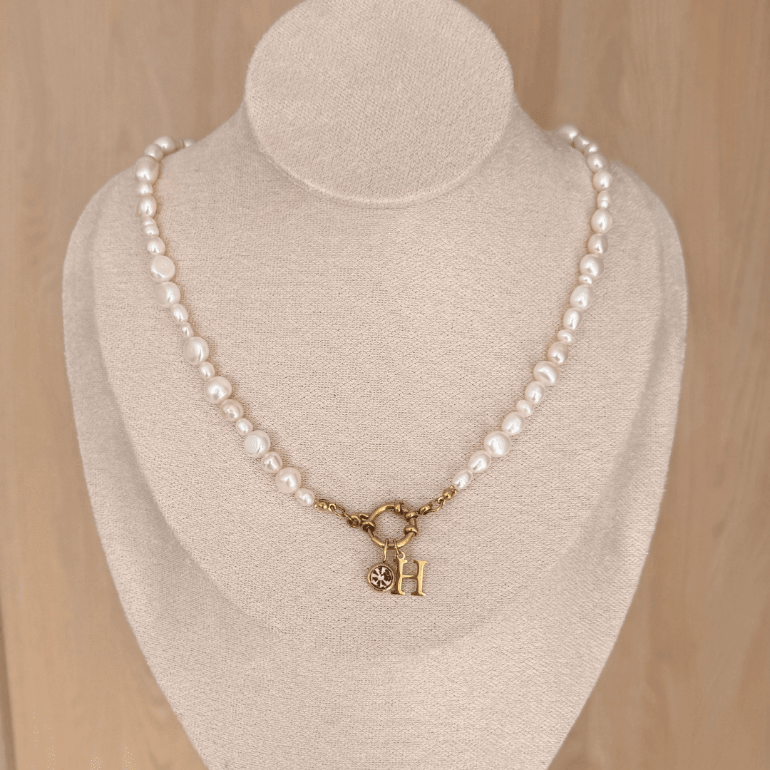 Baroque Pearl Charm Necklace - Charcol Accessories