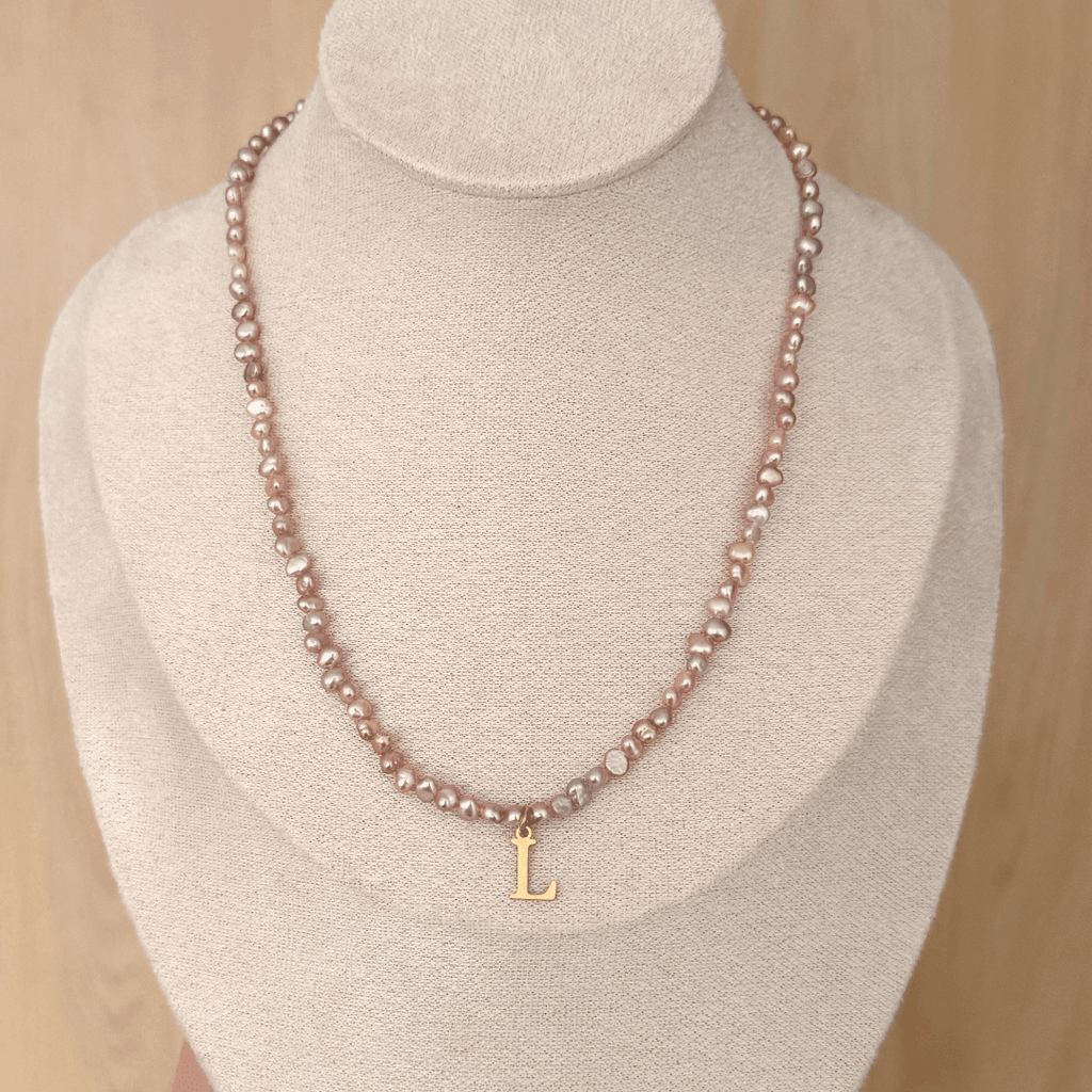 Mini Nugget Pearl Initial Necklace - Charcol Accessories