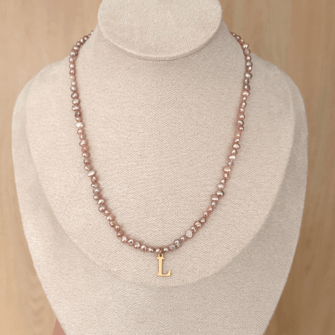 Mini Nugget Pearl Initial Necklace - Charcol Accessories