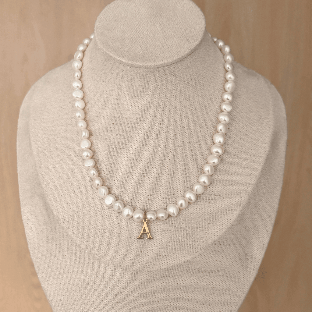 Nugget Pearl Initial Necklace - Charcol Accessories