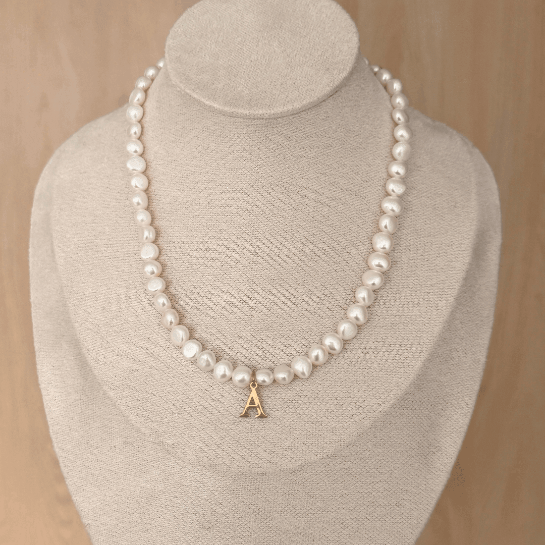 Nugget Pearl Initial Necklace - Charcol Accessories