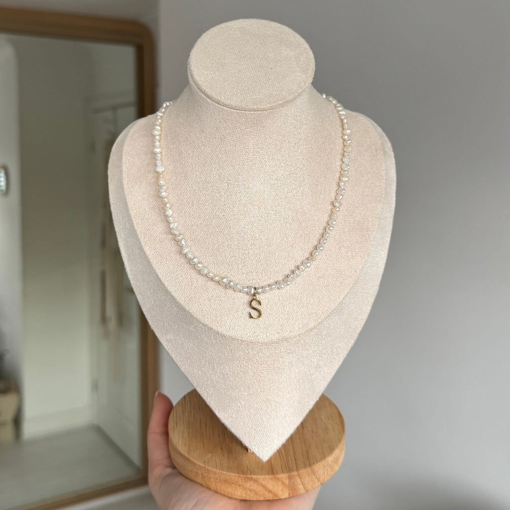 Mini Nugget Pearl Initial Necklace - Charcol Accessories