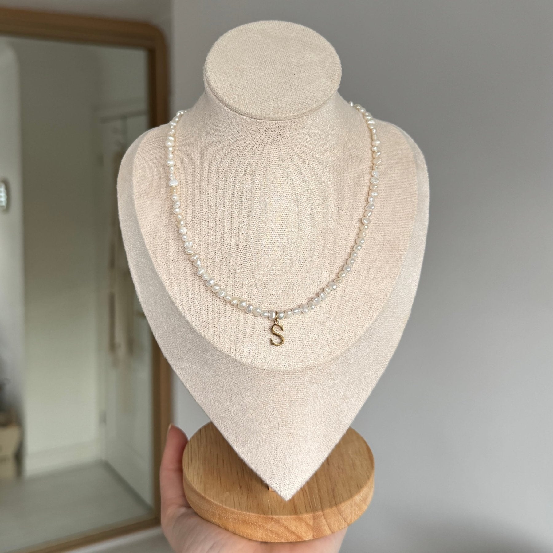 Mini Nugget Pearl Initial Necklace - Charcol Accessories