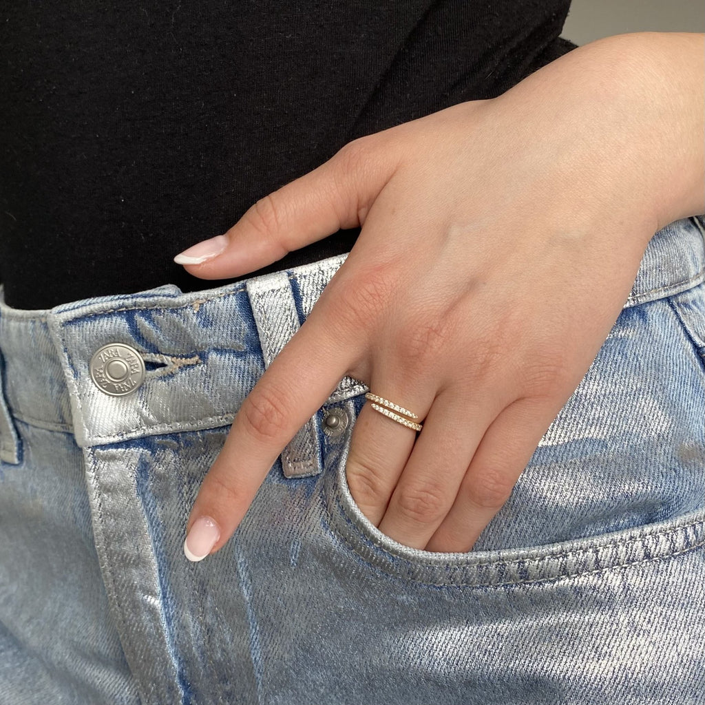 FLORENCE Crystal Open Ring - Charcol Accessories