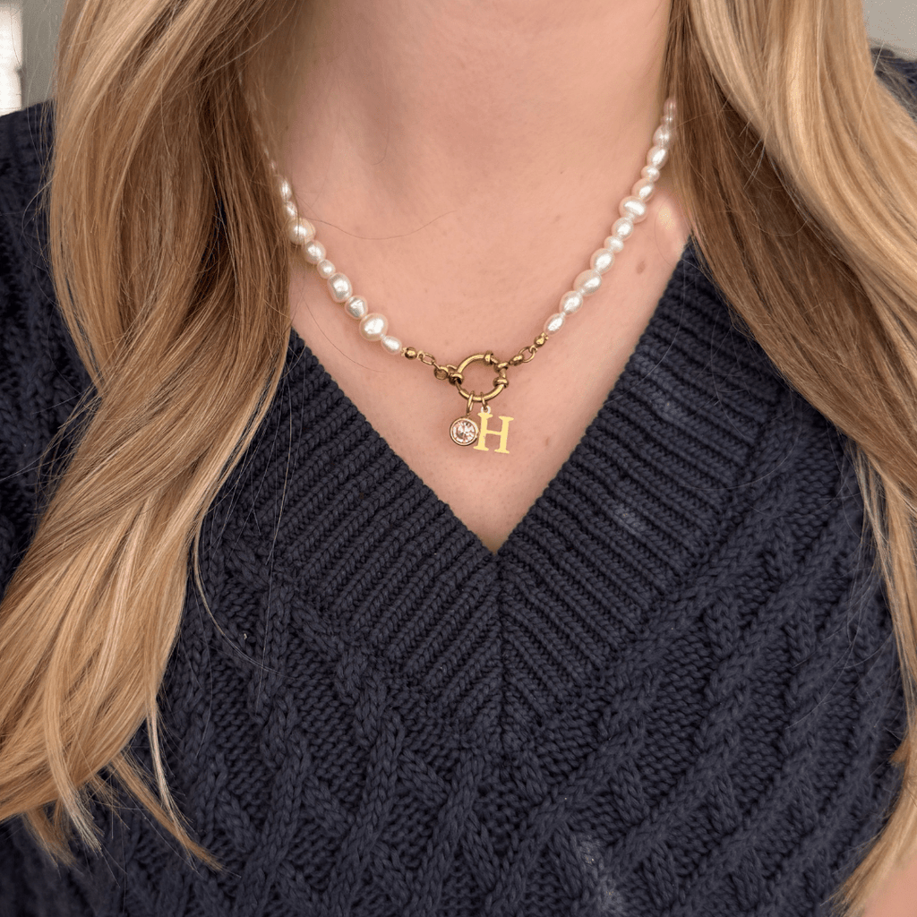 Baroque Pearl Charm Necklace - Charcol Accessories
