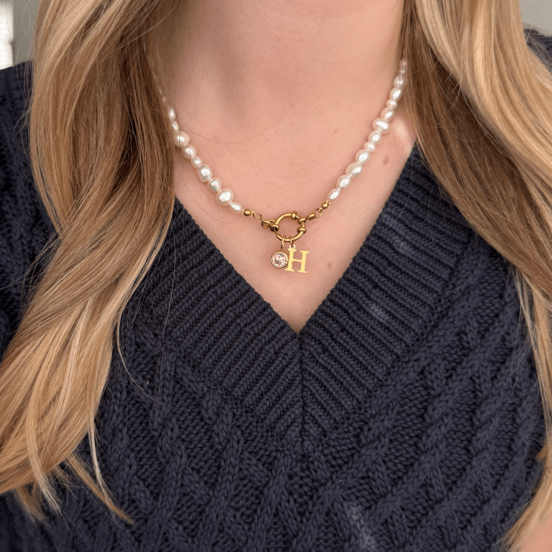 Baroque Pearl Charm Necklace - Charcol Accessories