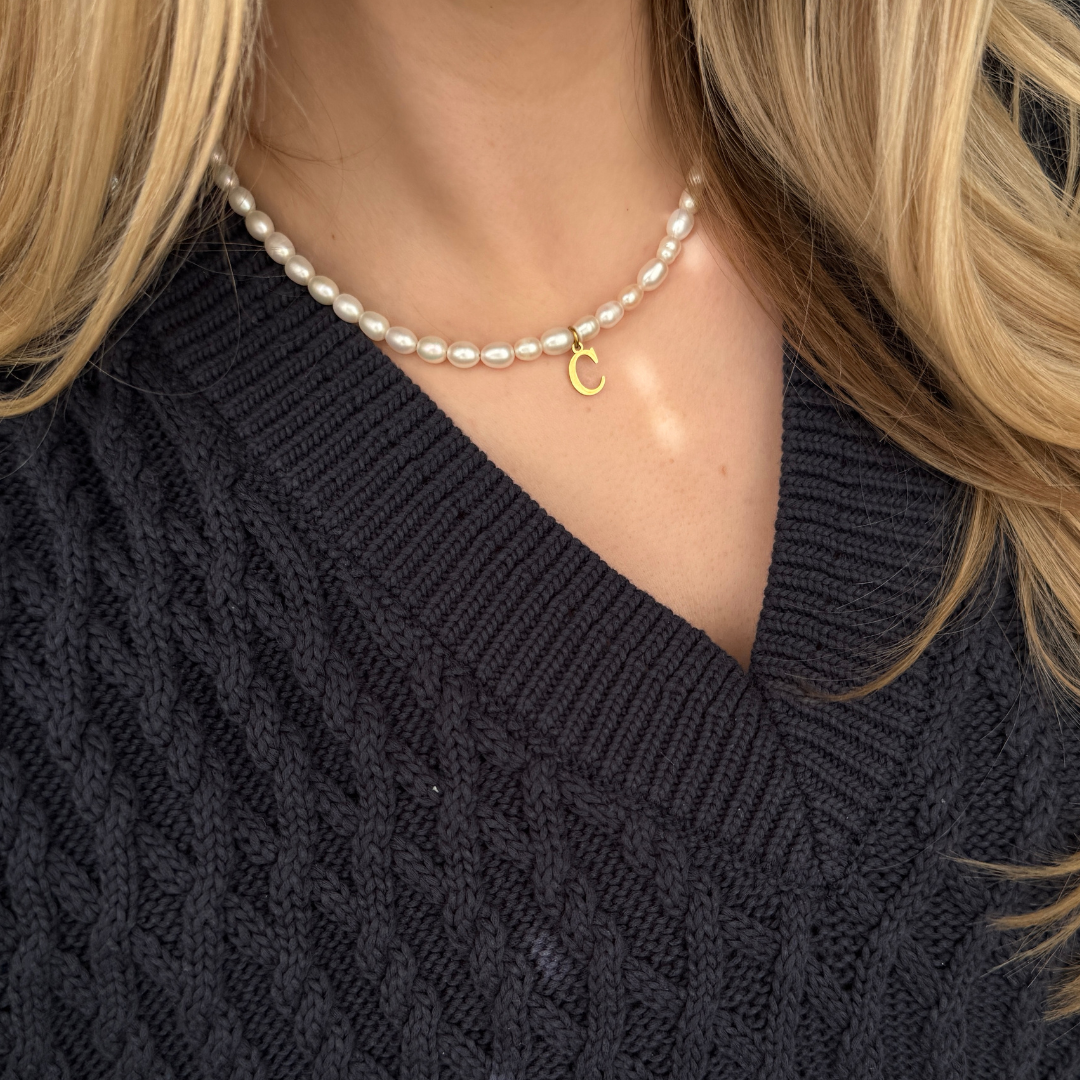 Seed Pearl Initial Necklace